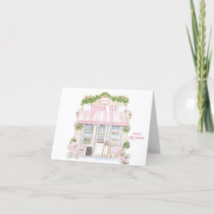 Bonjour Bebe Pink Parisian Cafe Baby Girl Shower Letterpress Thank You Card
