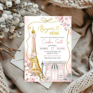 Bonjour Bebe Pink Parisian Cafe Baby Shower Invitation