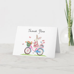 Bonjour Bébé Rabbit Bicycle Macarons Baby Shower Thank You Card