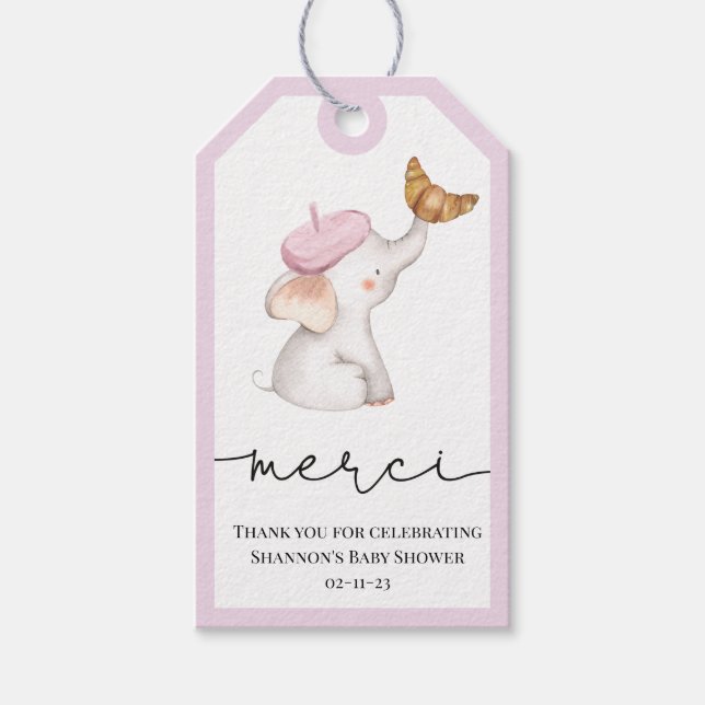 Bonjour Bebe Romantic French Girl Baby Shower  Gift Tags (Front)