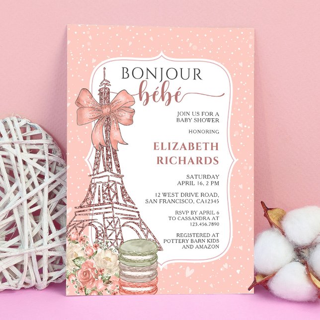 Bonjour Bebe Romantic French Girl Baby Shower Invitation (Creator Uploaded)