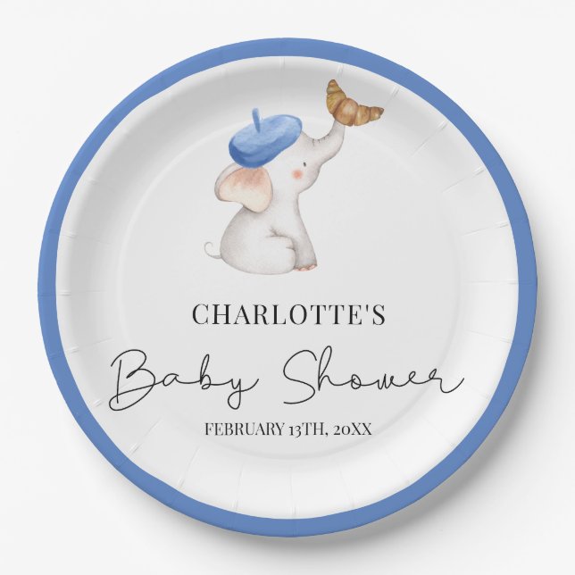 Bonjour Bebe Romantic French Girl Baby Shower  Pap Paper Plates (Front)