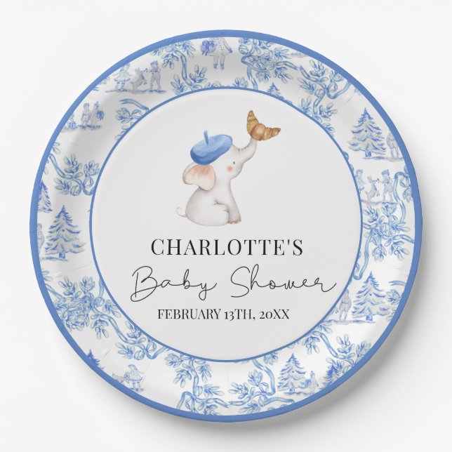 Bonjour Bebe Romantic French Girl Baby Shower  Pap Paper Plates (Front)