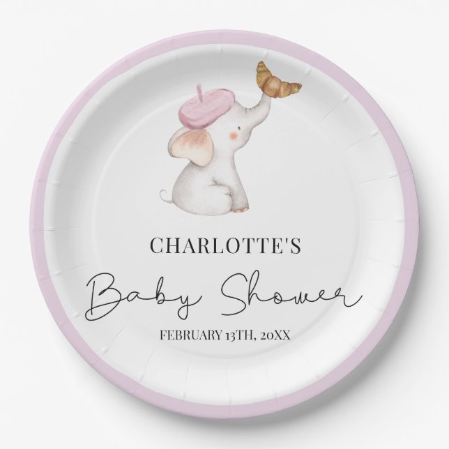 Bonjour Bebe Romantic French Girl Baby Shower  Paper Plates (Front)
