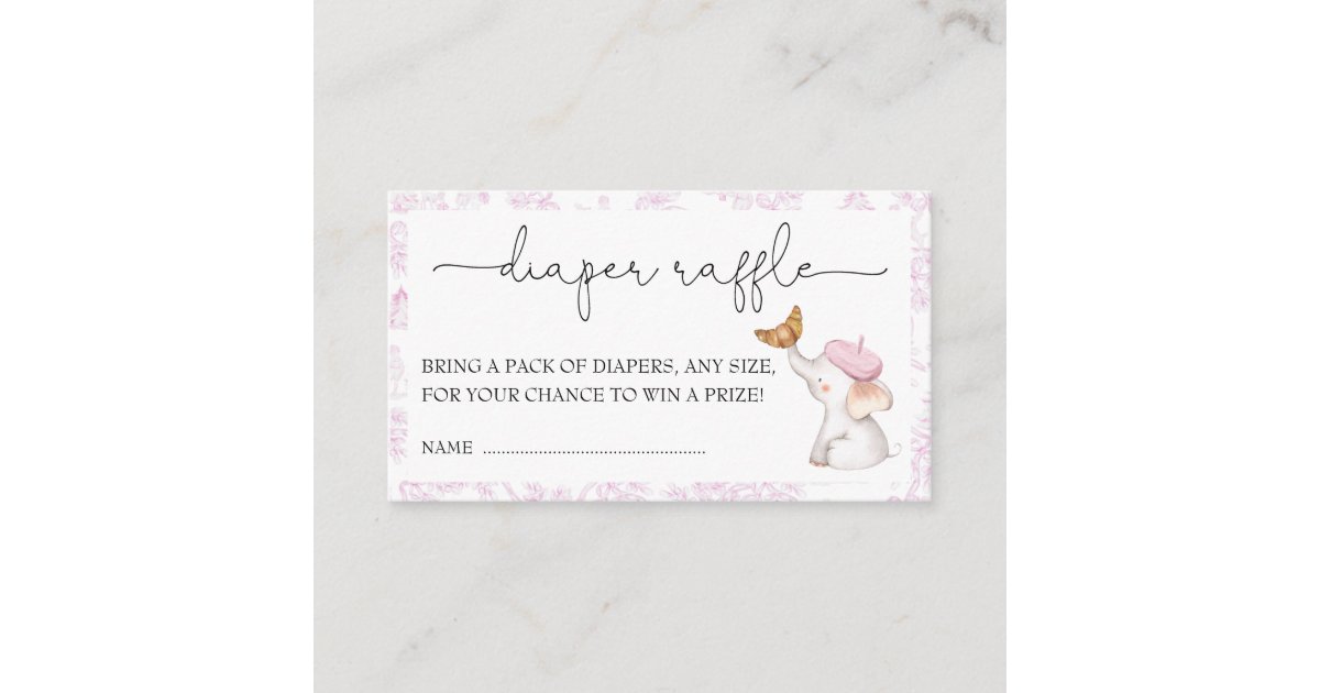 Bonjour Bebe Romantic French Girl Diaper Raffle Enclosure Card 