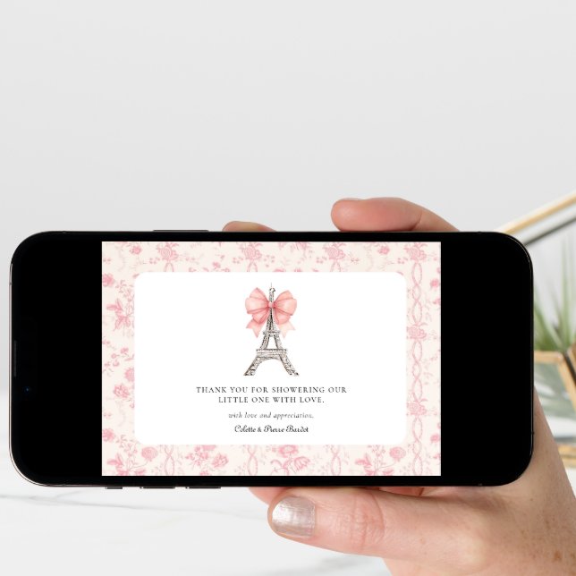 Bonjour Bebe Romantic Pink French Thank You Card  (Front Digital)