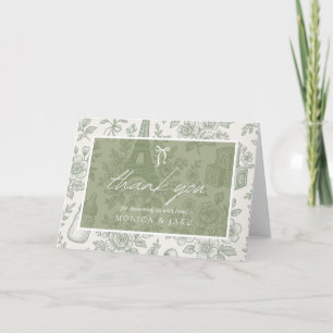 Bonjour Bebe Sage Green Toile French Baby Shower Letterpress Thank You Card