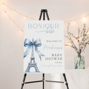 Bonjour bebe Shower Welcome Sign, Blue Boy Bonjour Foam Board