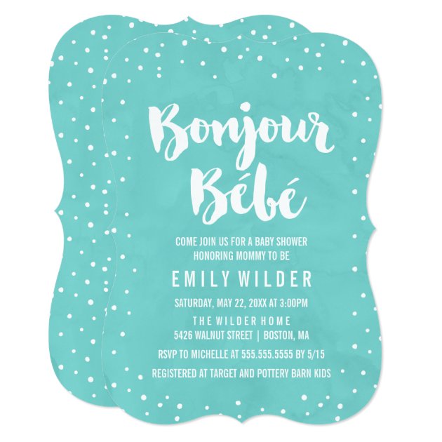 Bonjour Bebe Watercolor Baby Shower Invitation