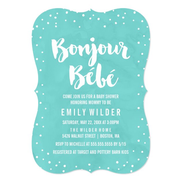 Bonjour Bebe Watercolor Baby Shower Invitation