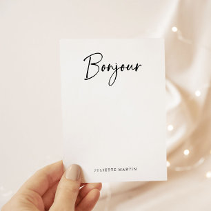 Bonjour Black and White Elegant French Script Note Card