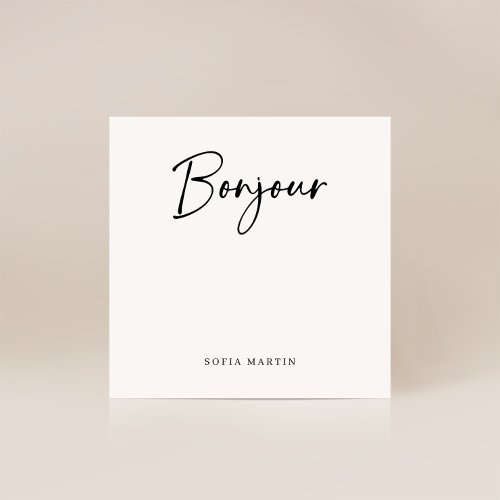 Bonjour  Black and White Elegant French Script Note Card