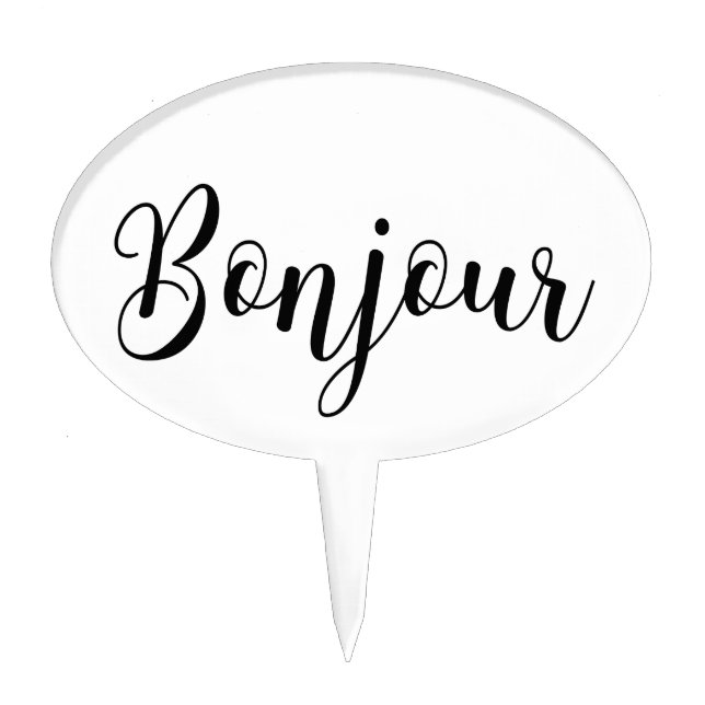 Bonjour-blackText Cake Topper (Front)