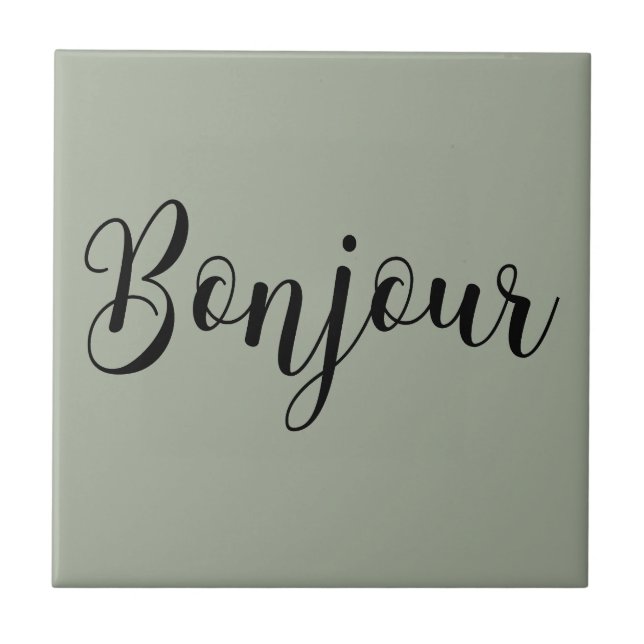 Bonjour-blackText Ceramic Tile (Front)