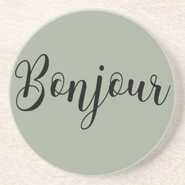 Bonjour-blackText Sandstone Coaster (Front)