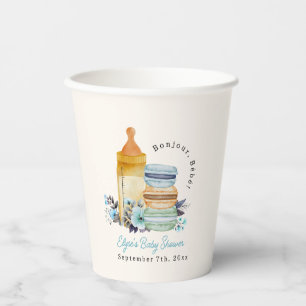 Bonjour Blue Macarons & Milk Boy Baby Shower Paper Cups