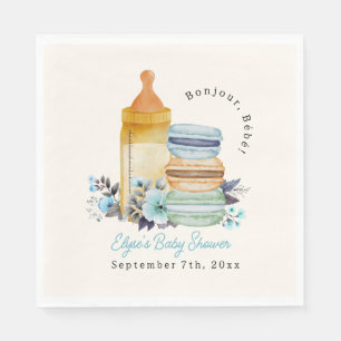 Bonjour Blue Macarons Milk Floral Boy Baby Shower Napkins