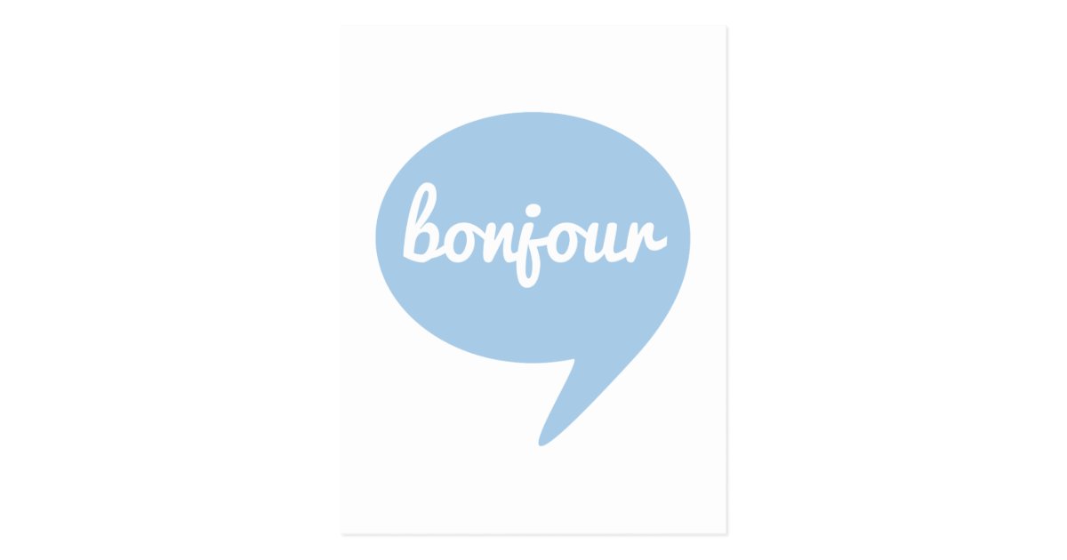 bonjour blue speech bubble, French word art Postcard