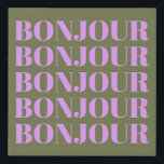 Bonjour | Chic Olive and Lilac Bold Typography   Faux Canvas Print<br><div class="desc">Bonjour | Chic Olive and Lilac Bold Typography Canvas Print</div>