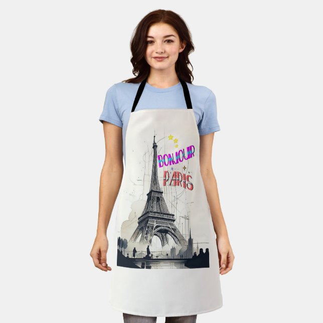 Bonjour Colorful Paris Apron (Worn)