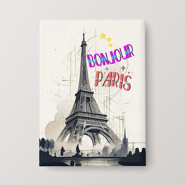 Bonjour Colorful Paris Button (Front)