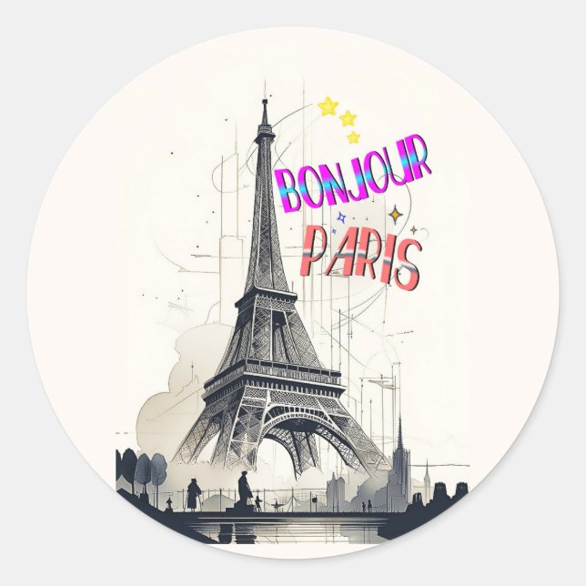 Bonjour Colorful Paris Classic Round Sticker (Front)