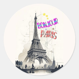 Bonjour Colorful Paris Classic Round Sticker