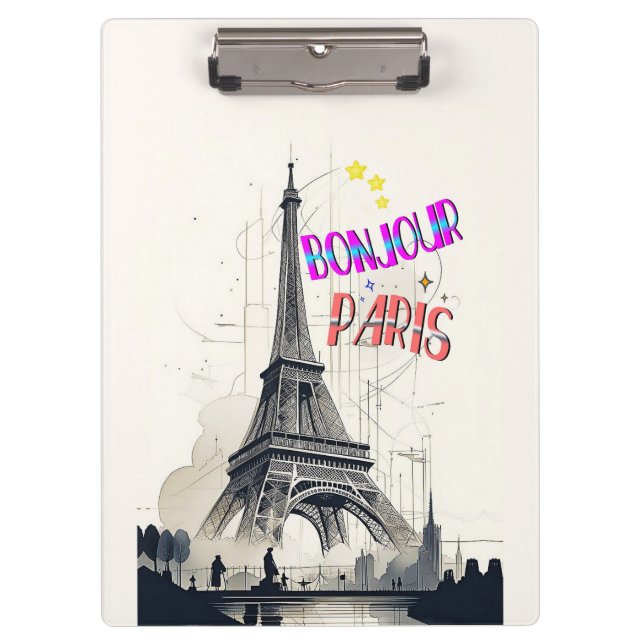 Bonjour Colorful Paris Clipboard (Front)