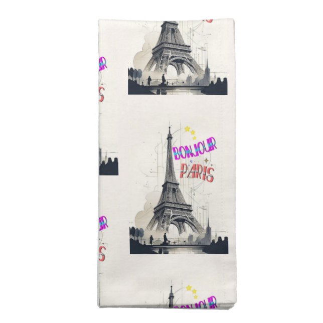 Bonjour Colorful Paris Cloth Napkin (Folded)