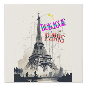 Bonjour Colorful Paris Faux Canvas Print
