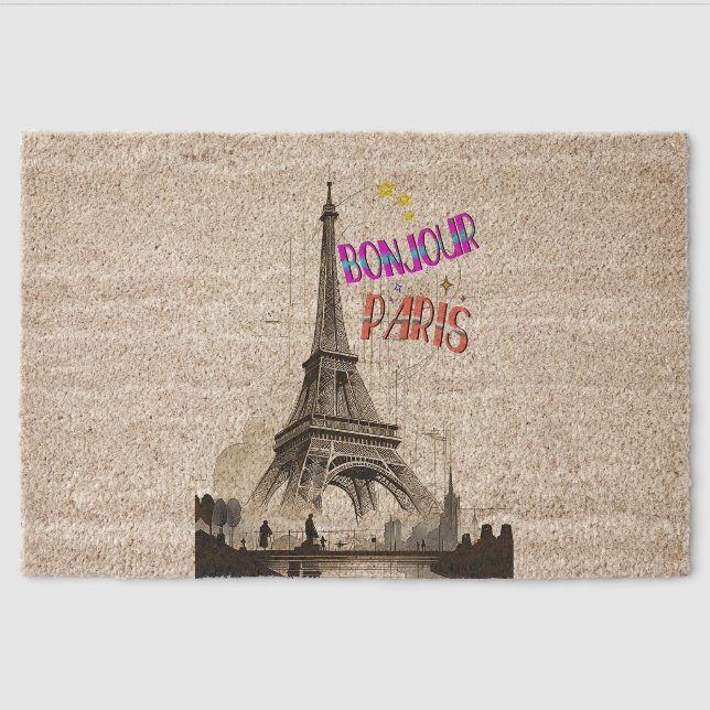 Bonjour Colorful Paris Fiber Doormat (Front)