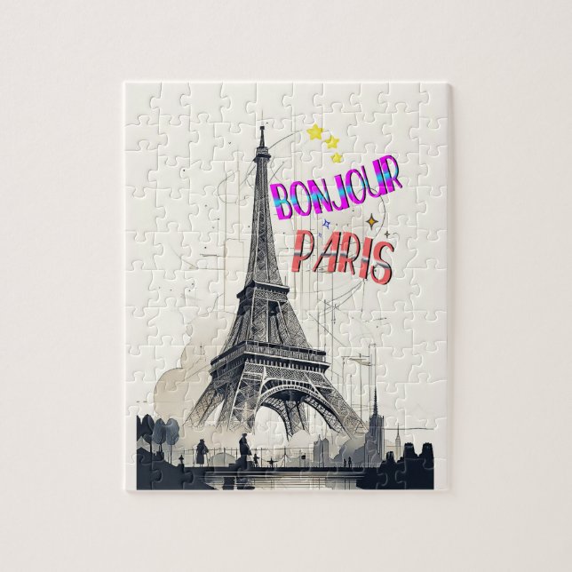 Bonjour Colorful Paris Jigsaw Puzzle (Vertical)