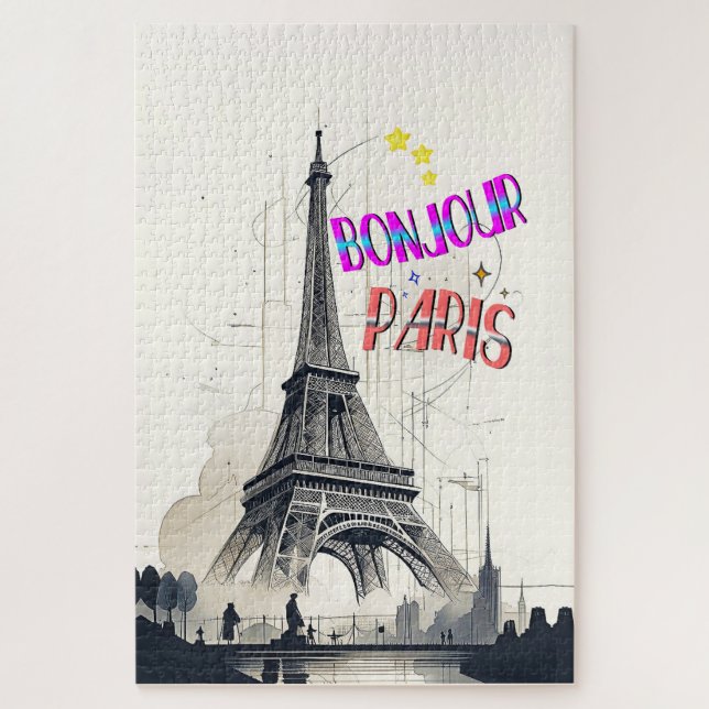 Bonjour Colorful Paris Jigsaw Puzzle (Vertical)