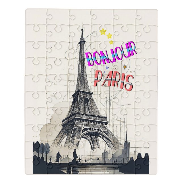 Bonjour Colorful Paris Jigsaw Puzzle (Puzzle Vertical)
