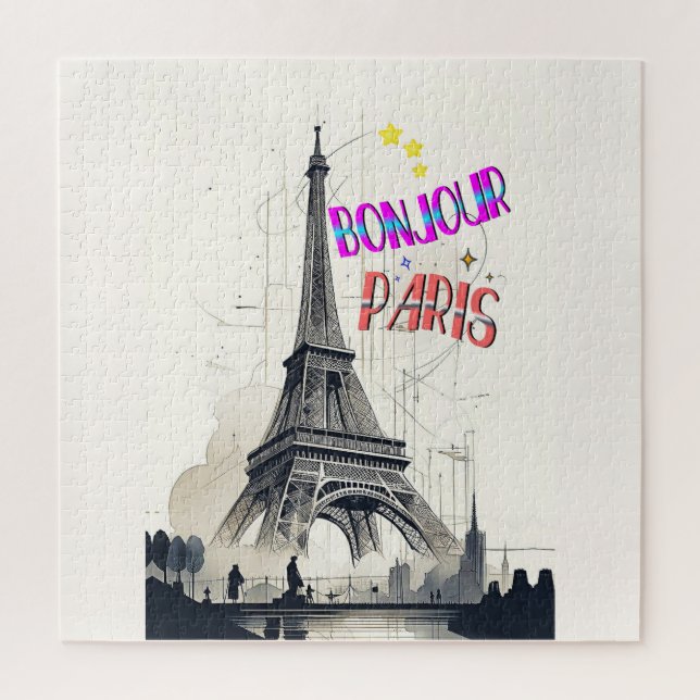 Bonjour Colorful Paris Jigsaw Puzzle (Vertical)