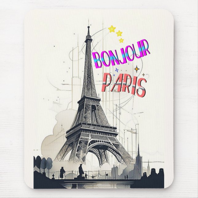 Bonjour Colorful Paris Mouse Pad (Front)