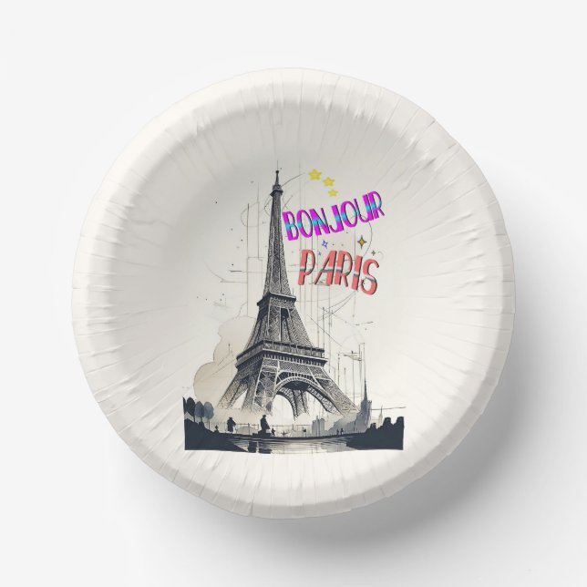 Bonjour Colorful Paris Paper Bowls (Front)