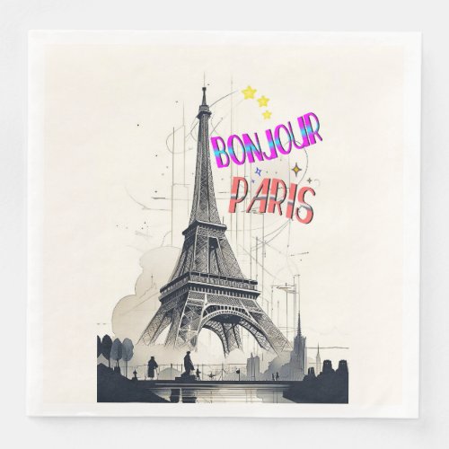 Bonjour Colorful Paris Paper Dinner Napkins
