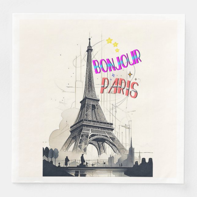Bonjour Colorful Paris Paper Dinner Napkins (Front)