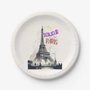 Bonjour Colorful Paris Paper Plates