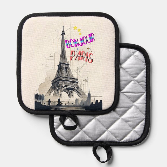 Bonjour Colorful Paris Pot Holder (Front/Back)