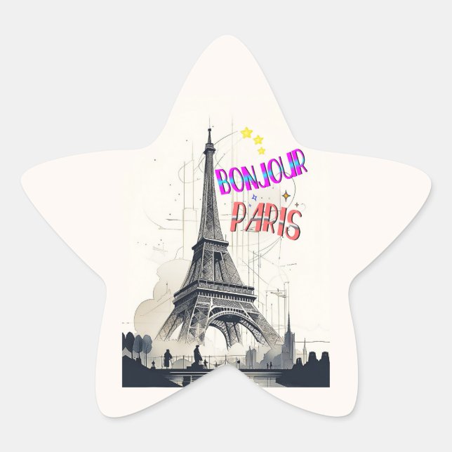 Bonjour Colorful Paris Star Sticker (Front)