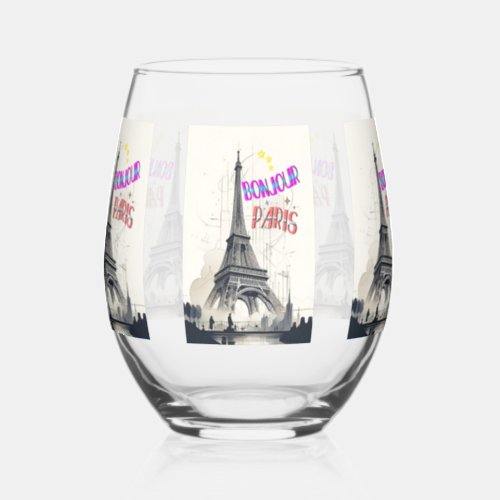 Bonjour Colorful Paris Stemless Wine Glass