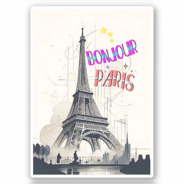 Bonjour Colorful Paris Sticker (Front)