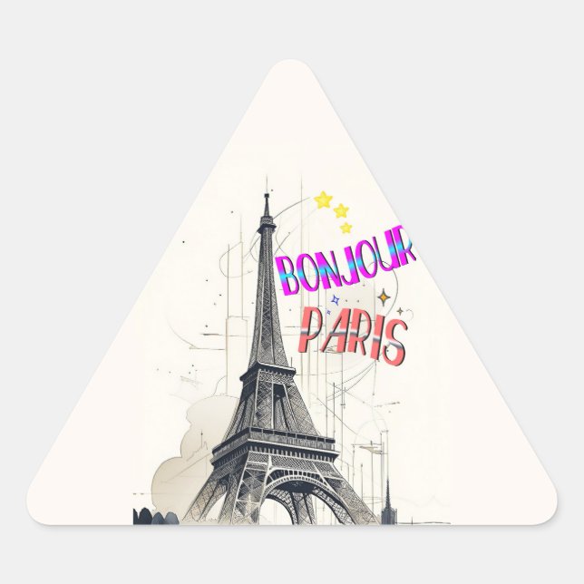 Bonjour Colorful Paris Triangle Sticker (Front)