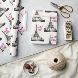 Bonjour Colorful Paris Wrapping Paper