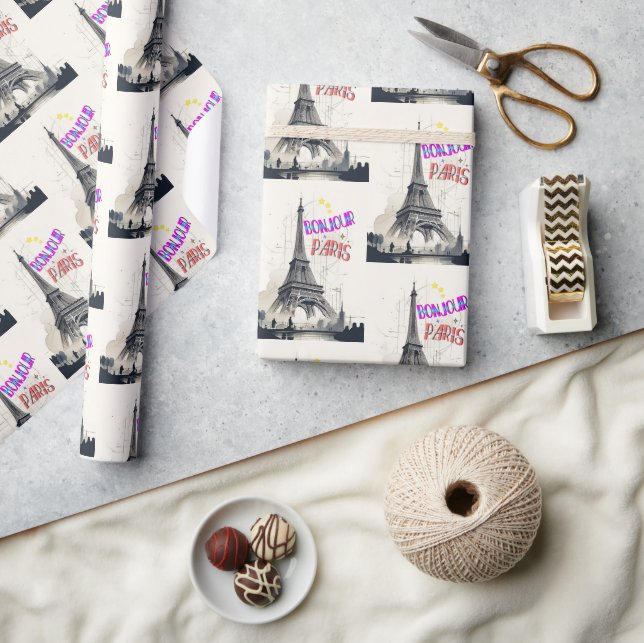 Bonjour Colorful Paris Wrapping Paper (Crafts)