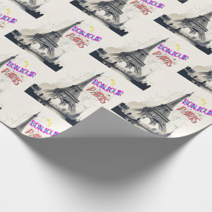 Bonjour Colorful Paris Wrapping Paper