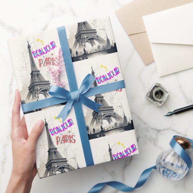 Bonjour Colorful Paris Wrapping Paper (Gifting)