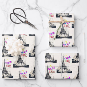 Bonjour Colorful Paris Wrapping Paper Sheets